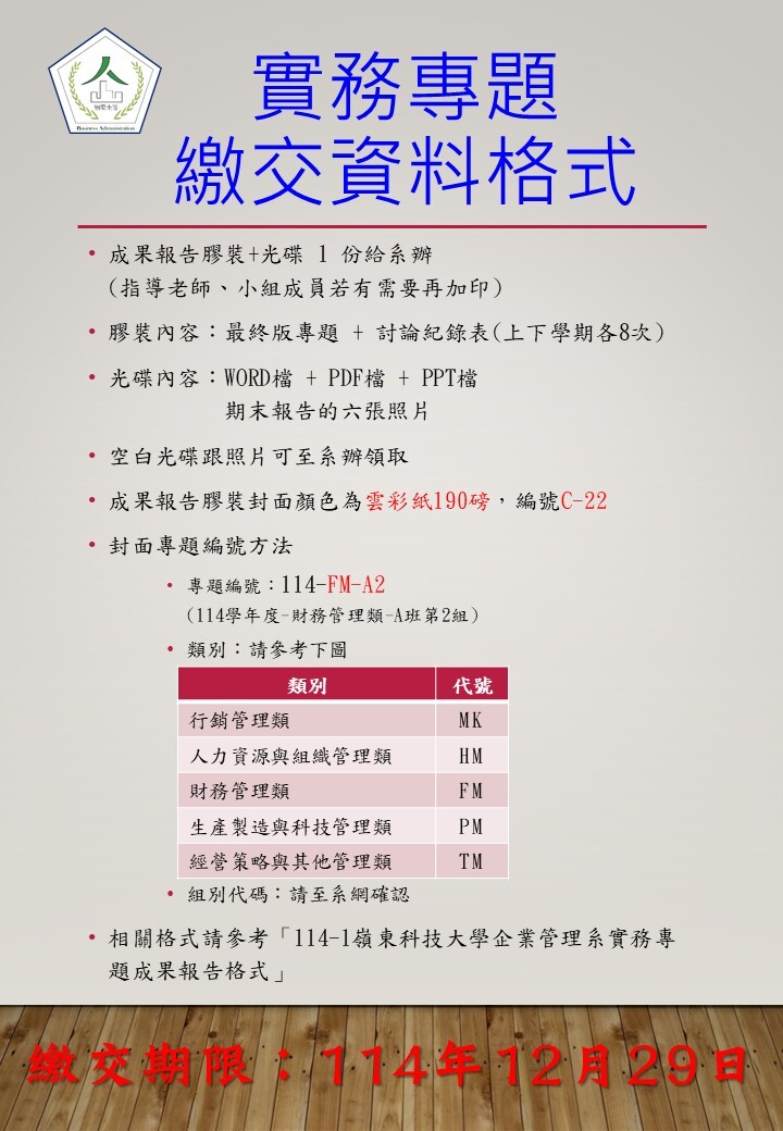 114-1實務專題名單-實務專題期末成果114年12月29日中午前繳交到企管系辦圖片