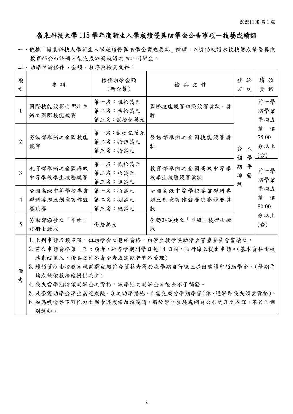 嶺東科技大學115學年度新生入學成績優異助學金圖片