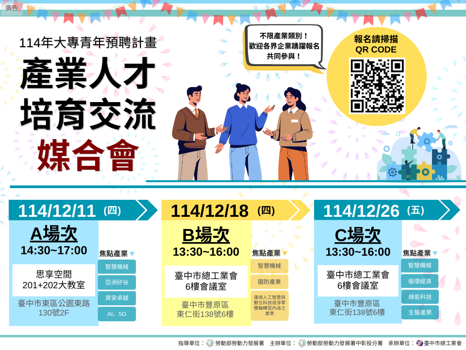 【勞動部預聘計畫】拓展產學合作資源，敬邀參加產業人才培育交流媒合會圖片